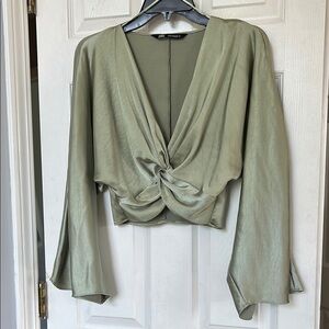 Zara Olive Green Twist Front Blouse